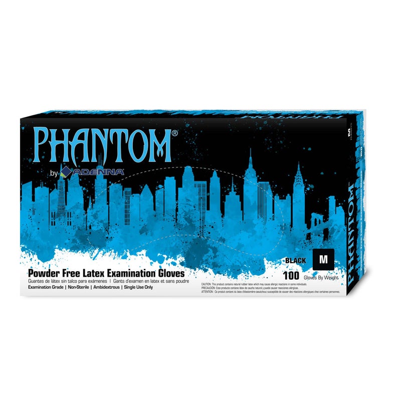 Adenna PHM915 Phantom 6 mil Powder-Free Latex Gloves, Medical Grade, Black, Medium, Box of 100 - Image 1